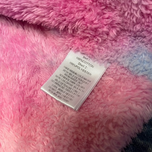 Baby Sara Pink/Blue Fuzzy Heart Snap Up Hybrid Hooded Jean Jacket Size 4 - Picture 6 of 6